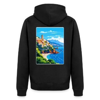 Amalfi Italie Affiche de voyage Peinture de carte postale souvenir - Veste à capuche bio Premium Unisexe - noir - Dos - Nico (187cm)