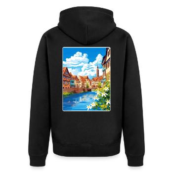 Straßburg Frankreich Reiseposter Souvenir Farbe WPA - Unisex Premium Bio Zip Hoodie - Schwarz - Hinten - Nico (187cm)