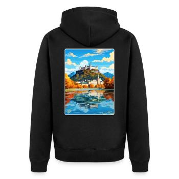 Salzburg Österreich Reiseposter Souvenir Farbe WPA - Unisex Premium Bio Zip Hoodie - Schwarz - Hinten - Nico (187cm)