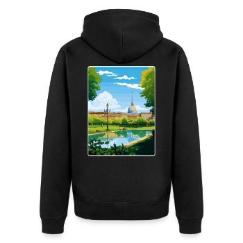 Turin Italien Reise Poster Souvenir Postkarte Farbe - Unisex Premium Bio Zip Hoodie - Schwarz - Hinten - Nico (187cm)
