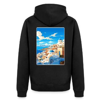Santorin Grèce Grec Voyage Poster Souvenir WPA - Veste à capuche bio Premium Unisexe - noir - Dos - Nico (187cm)