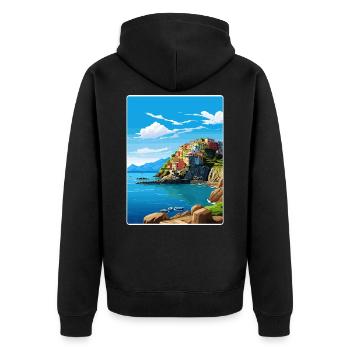 Cinque Terre Italie Patmos Voyage Poster Souvenir - Veste à capuche bio Premium Unisexe - noir - Dos - Nico (187cm)