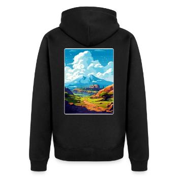 Olymp Griechenland Reiseposter Souvenir WPA - Unisex Premium Bio Zip Hoodie - Schwarz - Hinten - Nico (187cm)