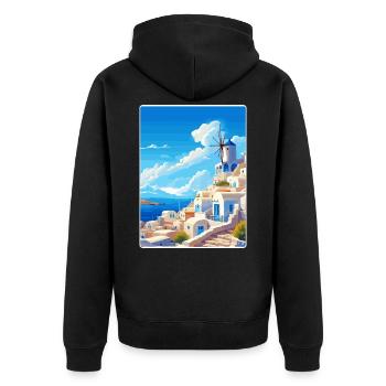 Santorin Grèce Grec Voyage Poster Souvenir WPA - Veste à capuche bio Premium Unisexe - noir - Dos - Nico (187cm)