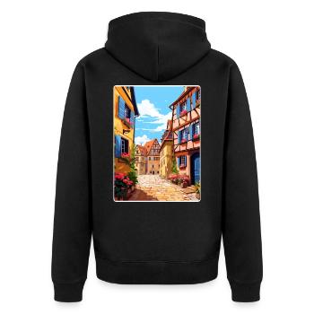 Alsace France Travel Poster Souvenir Painting WPA - Unisex Premium Organic Zip Hoodie - black - Back - Nico (187cm)