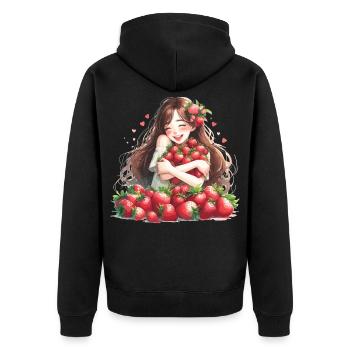 Erdbeermädchen Erdbeeren Geschenk - Unisex Premium Bio Zip Hoodie - Schwarz - Hinten - Nico (187cm)