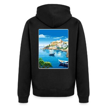 Kos Griechenland Reise Poster Souvenir Postkarte Farbe - Unisex Premium Bio Zip Hoodie - Schwarz - Hinten - Nico (187cm)