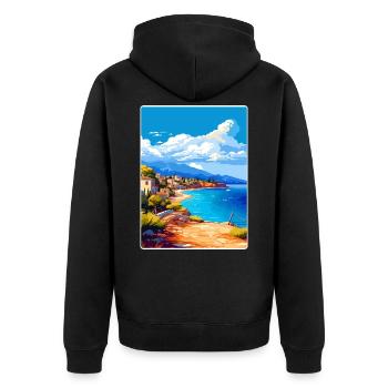 Insel Agistri Griechenland Reiseposter Souvenir WPA - Unisex Premium Bio Zip Hoodie - Schwarz - Hinten - Nico (187cm)