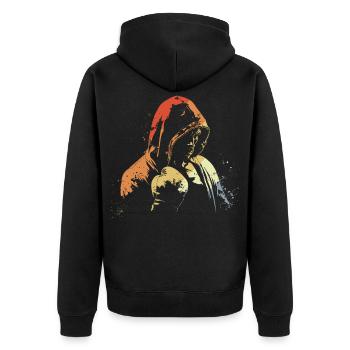 Retro Kickboxen - Unisex Premium Bio Zip Hoodie - Schwarz - Hinten - Nico (187cm)