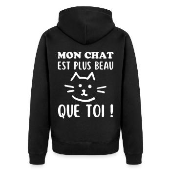 Mon Chat mignon est plus beau que toi - Veste à capuche bio Premium Unisexe - noir - Dos - Nico (187cm)