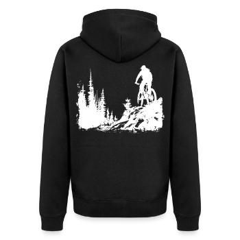 Mountainbiking Skizze - Unisex Premium Bio Zip Hoodie - Schwarz - Hinten - Nico (187cm)