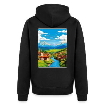 Antakya Türkei Stadt Vintage Reise Poster Souvenir - Unisex Premium Bio Zip Hoodie - Schwarz - Hinten - Nico (187cm)