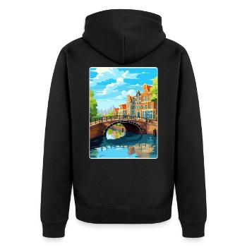Amsterdam Netherlands Travel Poster Souvenir WPA - Unisex Premium Organic Zip Hoodie - black - Back - Nico (187cm)