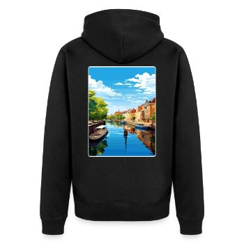 Aarhus Denmark Travel Poster Souvenir Painting WPA - Unisex Premium Organic Zip Hoodie - black - Back - Nico (187cm)