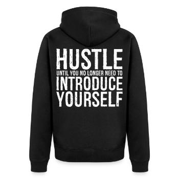 Hektiken Sie, bis Sie nicht mehr vorstellen müssen - Unisex Premium Bio Zip Hoodie - Schwarz - Hinten - Nico (187cm)
