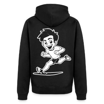 Marathon Junge Zeichnung - Unisex Premium Bio Zip Hoodie - Schwarz - Hinten - Nico (187cm)