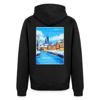 Straßburg Frankreich Reiseposter Souvenir Farbe WPA - Unisex Premium Bio Zip Hoodie - Schwarz - Hinten - Nico (187cm)