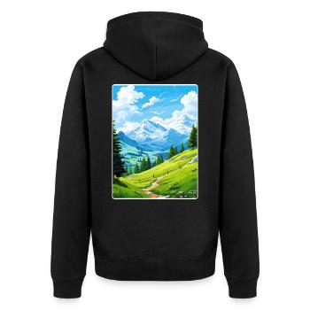 Stoos Schweiz Reise Poster Souvenir Farbe WPA - Unisex Premium Bio Zip Hoodie - Schwarz - Hinten - Nico (187cm)