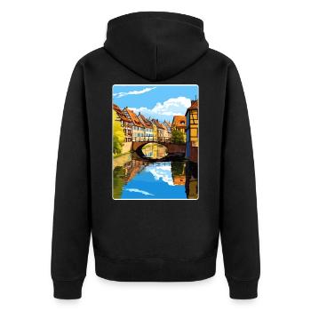 Colmar Frankreich Reise Poster Souvenir Malerei WPA - Unisex Premium Bio Zip Hoodie - Schwarz - Hinten - Nico (187cm)