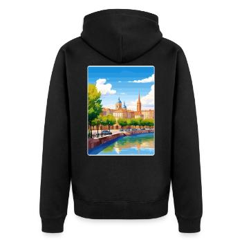 Toulouse Frankreich Reise Poster Souvenir Farbe WPA - Unisex Premium Bio Zip Hoodie - Schwarz - Hinten - Nico (187cm)