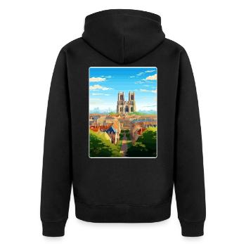 Reims Frankreich Reise Poster Souvenir Postkarte Farbe - Unisex Premium Bio Zip Hoodie - Schwarz - Hinten - Nico (187cm)