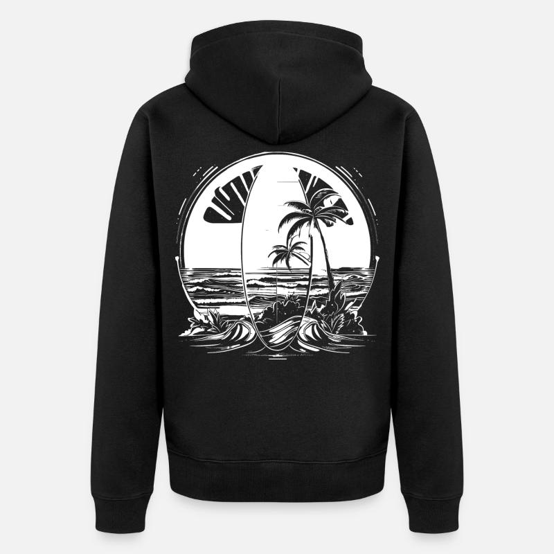 Illustration de surf - Veste à capuche bio Premium Unisexe - noir