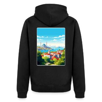 Istanbul Türkei Reise Poster Souvenir Farbe WPA - Unisex Premium Bio Zip Hoodie - Schwarz - Hinten - Nico (187cm)