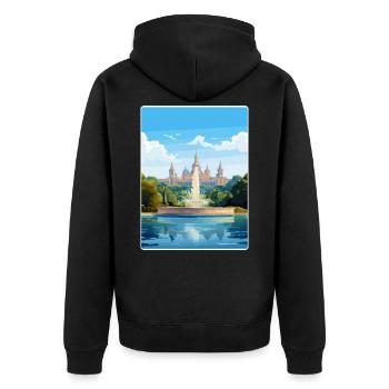 Barcelona Spanien Reise Poster Souvenir Farbe WPA - Unisex Premium Bio Zip Hoodie - Schwarz - Hinten - Nico (187cm)