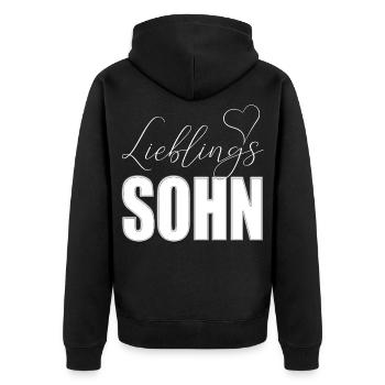 Lieblingssohn mit Herz - Unisex Premium Bio Zip Hoodie - Schwarz - Hinten - Nico (187cm)