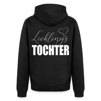 Lieblingstochter mit Herz - Unisex Premium Bio Zip Hoodie - Schwarz - Hinten - Nico (187cm)