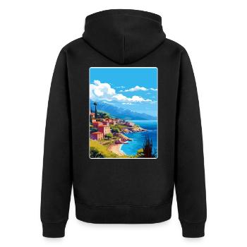 Kefalonia Griechenland Reise Poster Souvenir Farbe WPA - Unisex Premium Bio Zip Hoodie - Schwarz - Hinten - Nico (187cm)