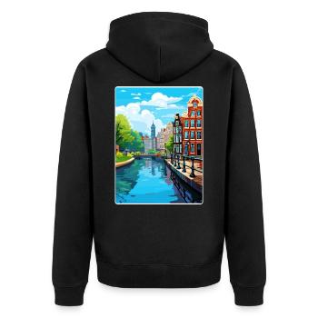 Amsterdam Netherlands Travel Poster Souvenir WPA - Unisex Premium Organic Zip Hoodie - black - Back - Nico (187cm)
