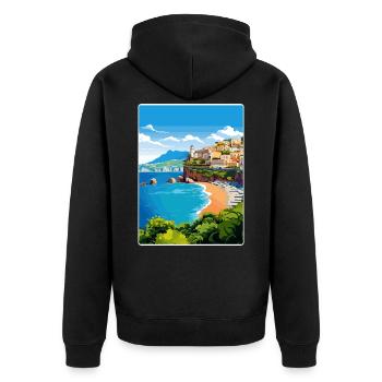 Amalfi Italie Affiche de voyage Peinture de carte postale souvenir - Veste à capuche bio Premium Unisexe - noir - Dos - Nico (187cm)