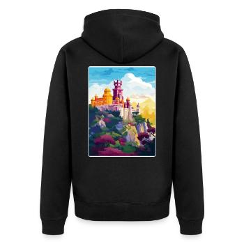 Sintra Portugal Reise Poster Souvenir Farbe WPA - Unisex Premium Bio Zip Hoodie - Schwarz - Hinten - Nico (187cm)
