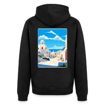 Kos Griechenland Reise Poster Souvenir Postkarte Farbe - Unisex Premium Bio Zip Hoodie - Schwarz - Hinten - Nico (187cm)