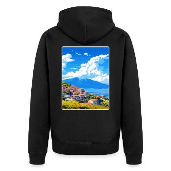 Arachova Griechenland Reise Poster Souvenir Farbe WPA - Unisex Premium Bio Zip Hoodie - Schwarz - Hinten - Nico (187cm)
