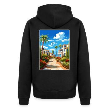 Costa Del Sol Spanien Vintage Reise Poster Souvenir - Unisex Premium Bio Zip Hoodie - Schwarz - Hinten - Nico (187cm)