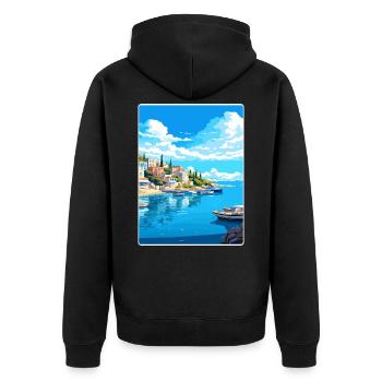 Insel Agistri Griechenland Reiseposter Souvenir WPA - Unisex Premium Bio Zip Hoodie - Schwarz - Hinten - Nico (187cm)