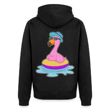 Flamingo Schwimmen Schwimmring Sommer - Unisex Premium Bio Zip Hoodie - Schwarz - Hinten - Nico (187cm)