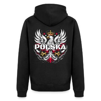 Polen Polska polnisch rot weiß Adler Krone - Unisex Premium Bio Zip Hoodie - Schwarz - Hinten - Nico (187cm)