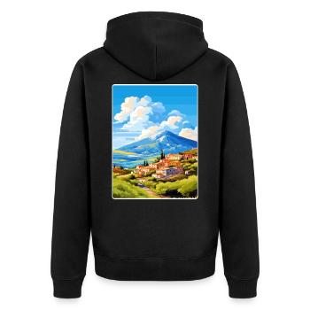 Berg Vardousia Griechenland Reiseposter Souvenir WPA - Unisex Premium Bio Zip Hoodie - Schwarz - Hinten - Nico (187cm)