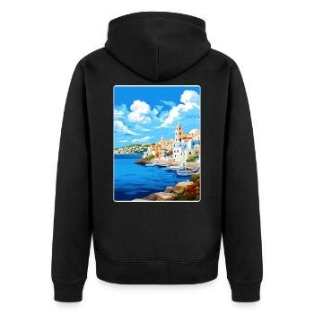 Agios Nikolaos Griechenland Reiseposter Souvenir WPA - Unisex Premium Bio Zip Hoodie - Schwarz - Hinten - Nico (187cm)