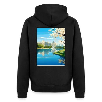 Bucharest Romania Travel Poster Souvenir Paint WPA - Unisex Premium Organic Zip Hoodie - black - Back - Nico (187cm)