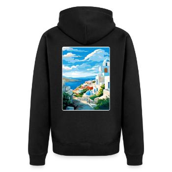 Milos Griechenland Reise Poster Souvenir Postkarte Farbe - Unisex Premium Bio Zip Hoodie - Schwarz - Hinten - Nico (187cm)