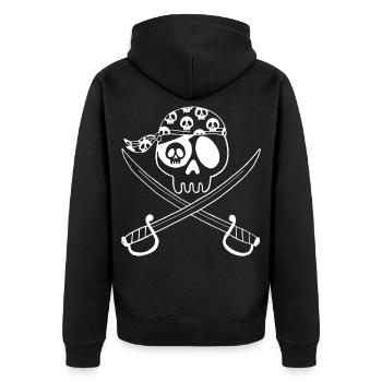 Pirate Skull (White) - Unisex Premium Organic Zip Hoodie - black - Back - Nico (187cm)