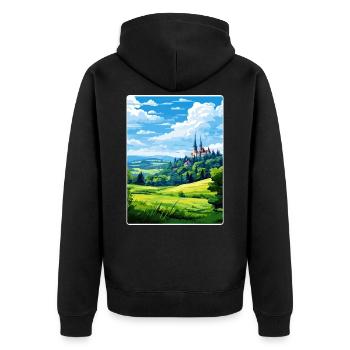 Eifel National Park Germany Travel Poster Souvenir - Unisex Premium Organic Zip Hoodie - black - Back - Nico (187cm)