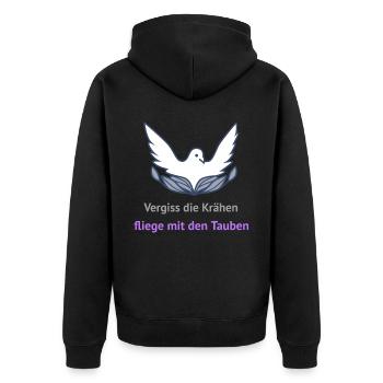 Forget the crows, fly with the pigeons - Unisex Premium Organic Zip Hoodie - black - Back - Nico (187cm)