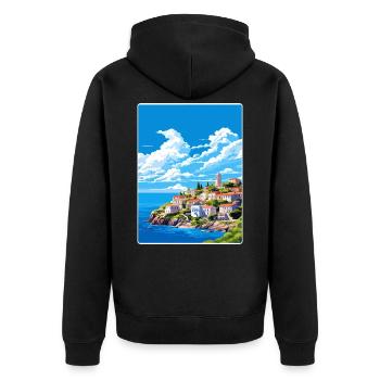 Insel Alonissos Griechenland Reiseposter Souvenir WPA - Unisex Premium Bio Zip Hoodie - Schwarz - Hinten - Nico (187cm)