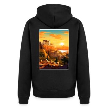 Athen Griechenland Reise Poster Souvenir Malerei WPA - Unisex Premium Bio Zip Hoodie - Schwarz - Hinten - Nico (187cm)