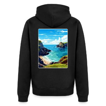 Kynance Cove England Reiseposter Souvenir WPA - Unisex Premium Bio Zip Hoodie - Schwarz - Hinten - Nico (187cm)